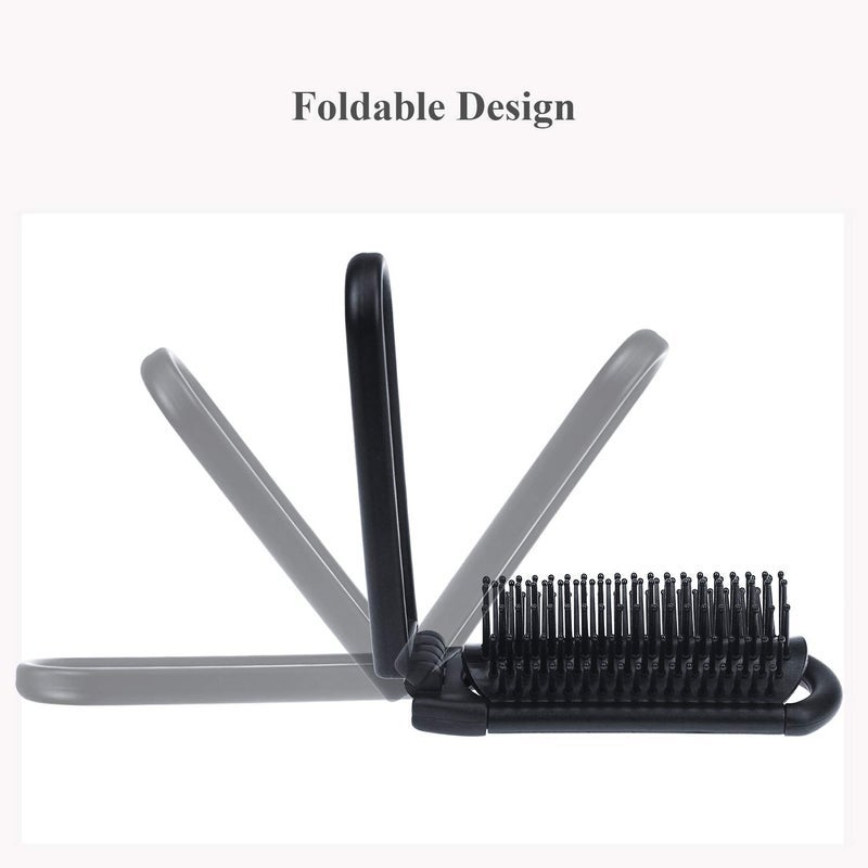 Ancable Folding Hair Brush with Mirror Compact Pocket Size for Travel Car Gym Bag Purse Black - Image 2